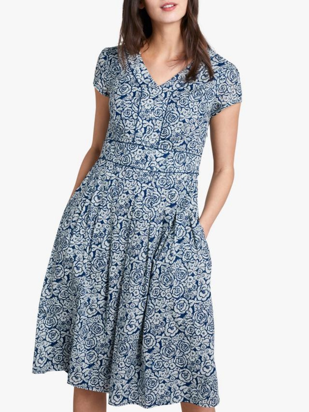 SEASALT CORNWALL Villa Garden Dress, Sketched Rose Light Squid Cotton UK Size 12